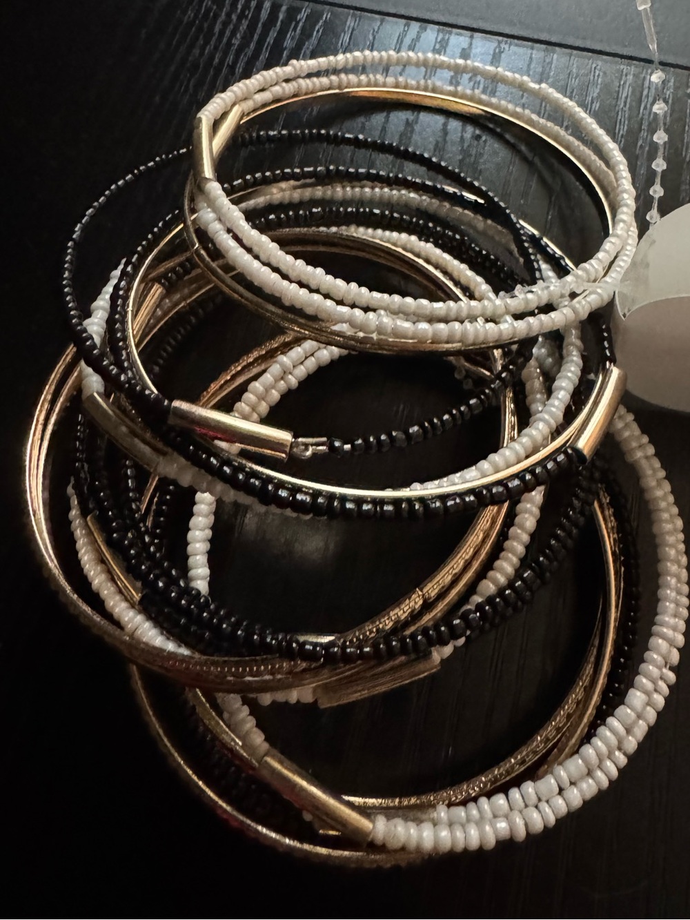 NWT ALDO 20-Piece Bangle & Beaded Bracelet Stack Set Black, White, Gold
